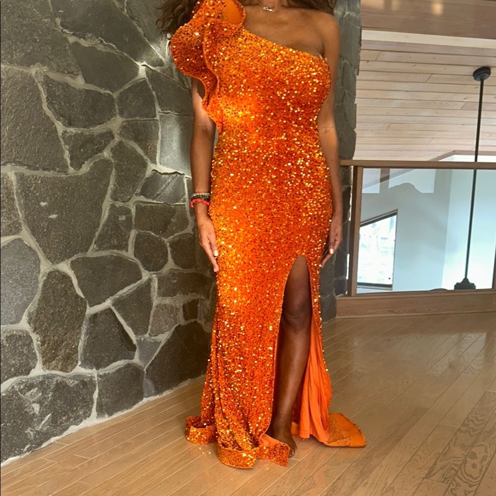 Orange Sequin prom dress One-Shoulder Dress